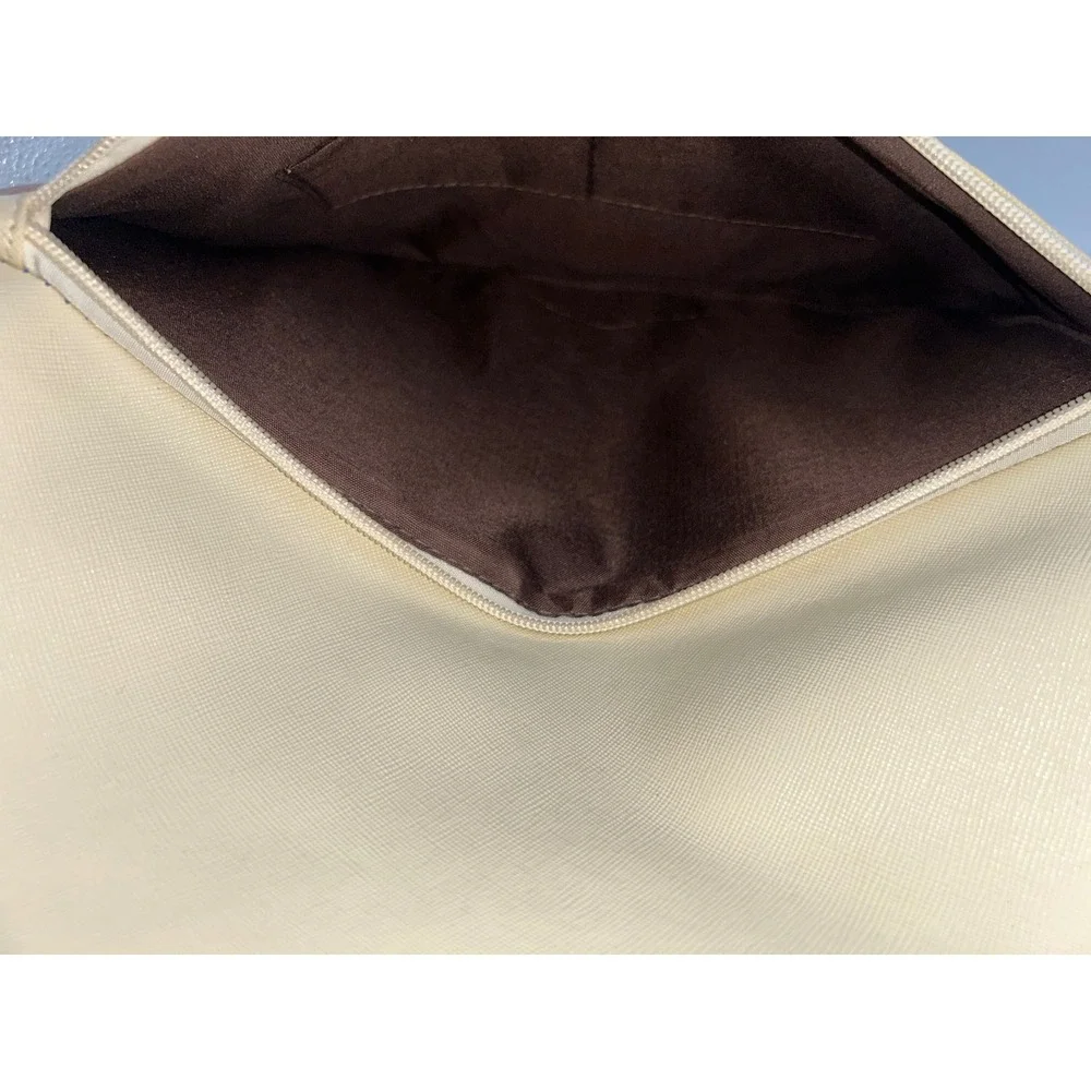 Travel Postage Stamp Print Crossbody Bag Global Landmark Clutch Cream‎ Gold Bar
